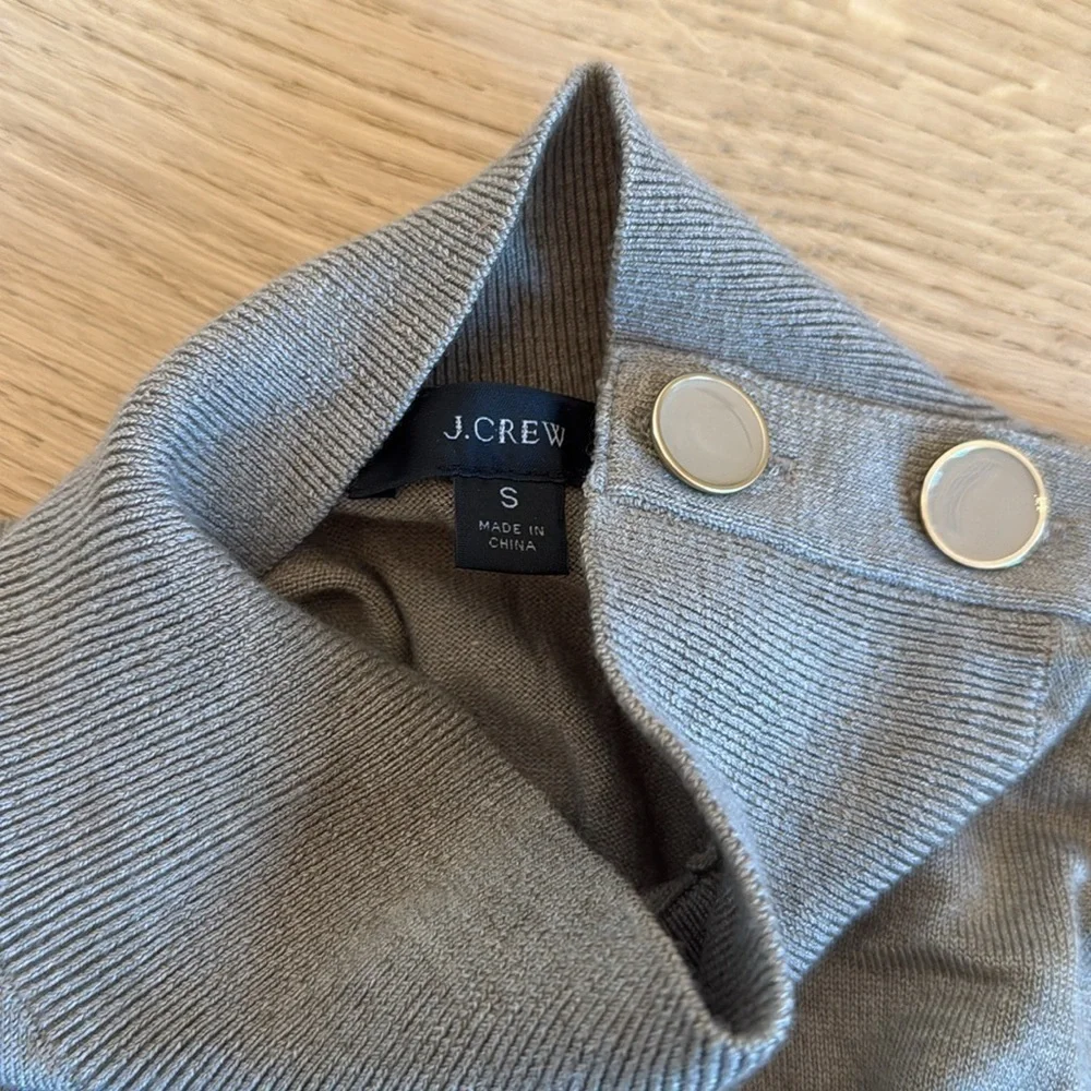 J.Crew Silk Blend Mock Neck Sweater Gray Small Shoulder Buttons